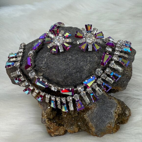 Stunning Vintage B David AB Red Rhinestone Full Parure Set Choker Bracelet Earri - Picture 2 of 16